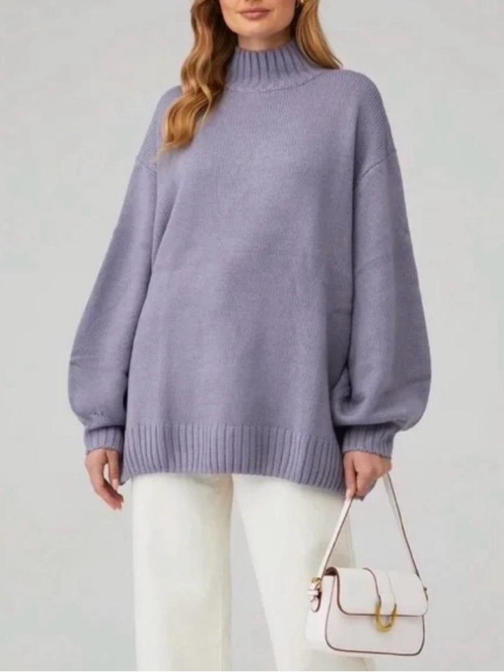 WeWoreWhat Lavender Mock Turtleneck Balloon Sleeve Sweater